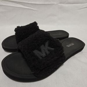 Michael Kors Black Fuzzy Slides